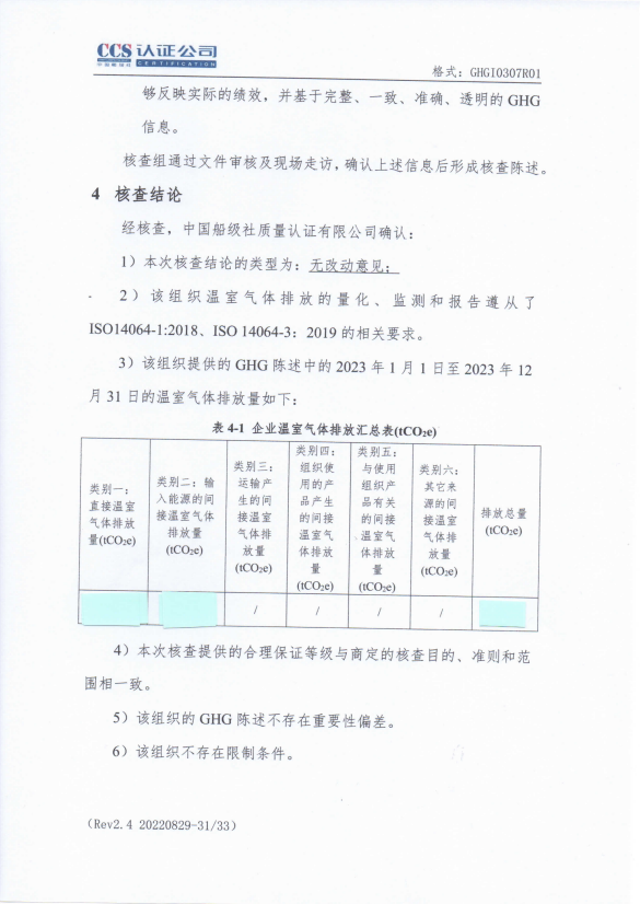 溫室氣體核查報(bào)告